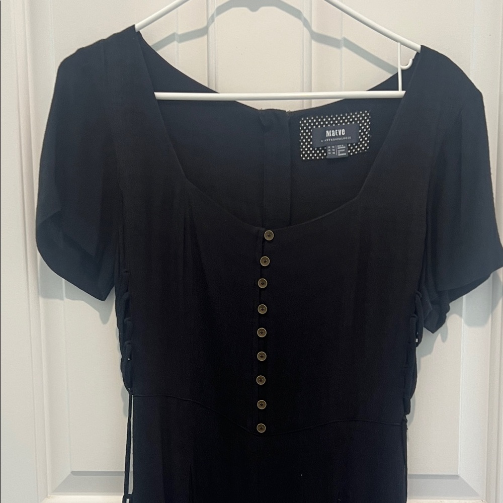 Maeve Black Scoop Neck Button Front Dress